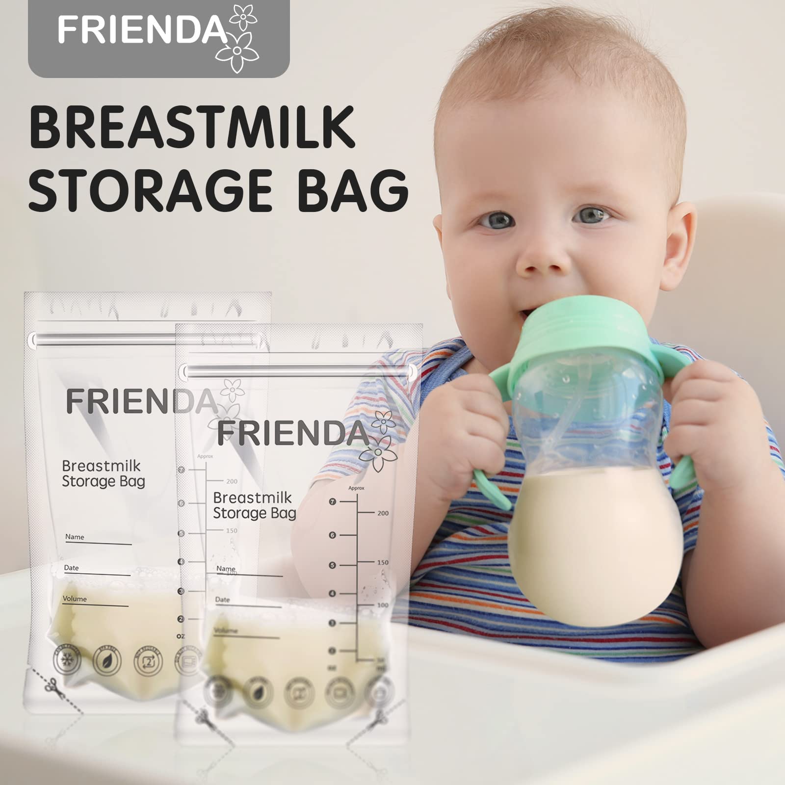 400 Count Breastmilk Storage Bags - 7 oz Leak Proof Double Seal Breast Milk Bags for Pumping & Freezing | Self Standing Design for Easy Storage | Perfect for Nursing Moms & Traveling