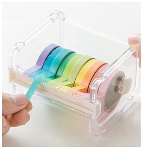 Leoyoubei Clear Desktop Tape Dispenser with Double Zigzag Cutter - Mini Tape Storage Organizer for Office, School & Home Use - Perfect for Crafting, Packaging & Labeling