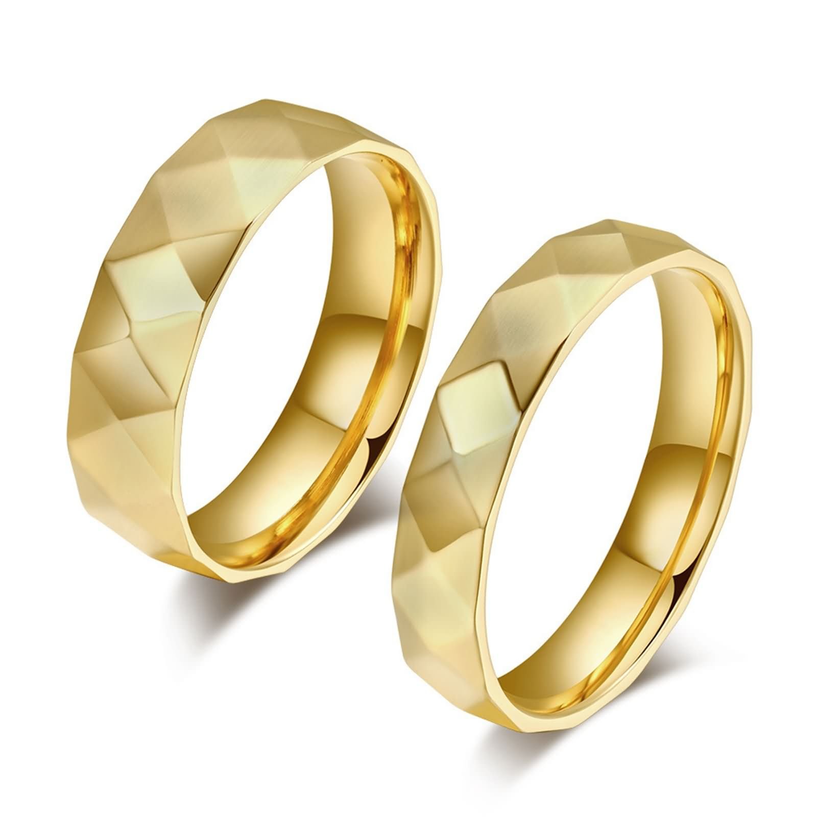 AueDsa Couples Ring Set - 6MM Round Rhombus Stainless Steel Wedding Band in Black, Rose Gold & Silver - Women's Size N 1/2 & Men's Size R 1/2 - Perfect for Anniversaries, Engagements and Everyday Wear