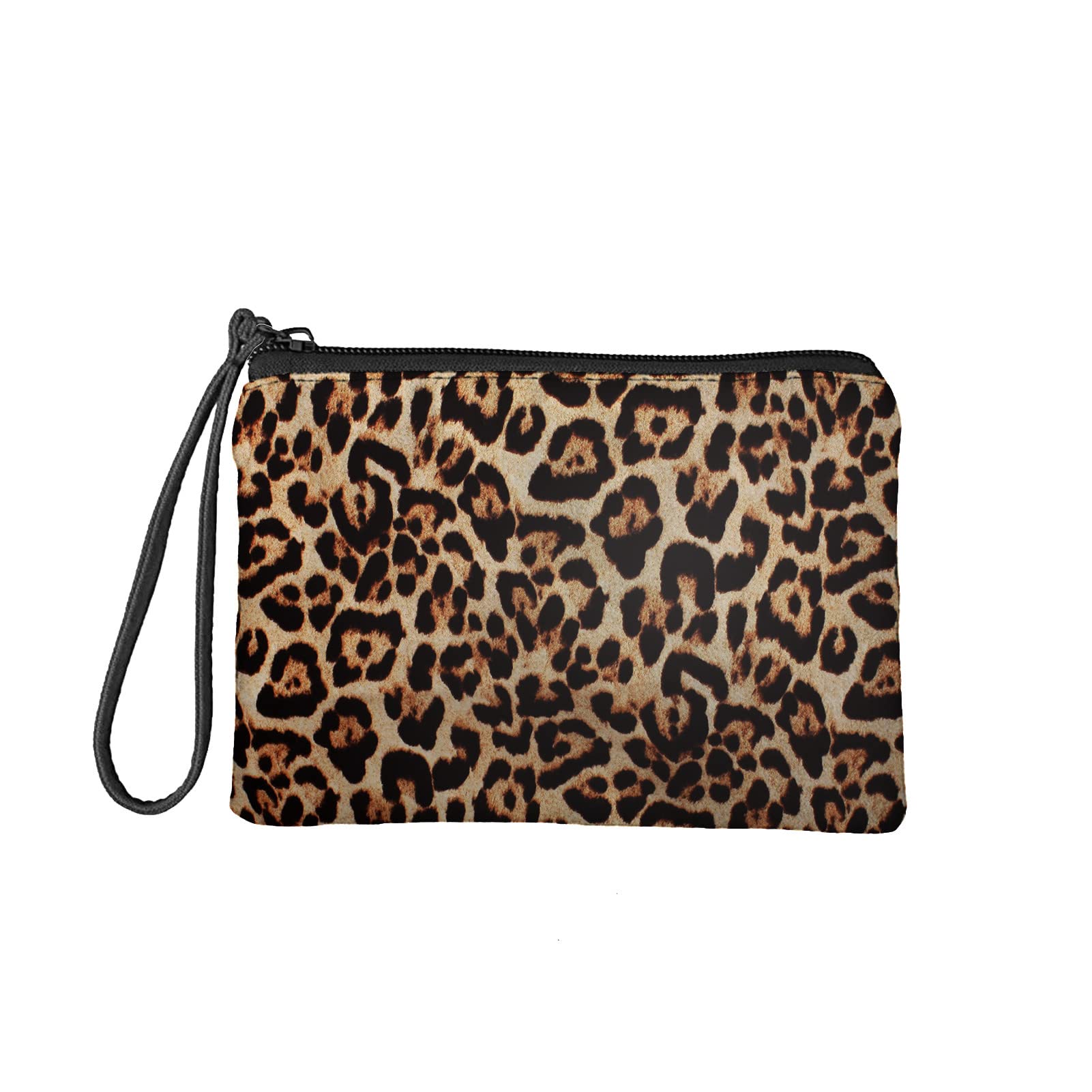 Brown Leopard Print Coin Purse for Women & Men - Small Canvas Tote Handbag, Change Wallet & Makeup Bag (Cheetah Animal Print) - Perfect for Travel, Parties & Everyday Use