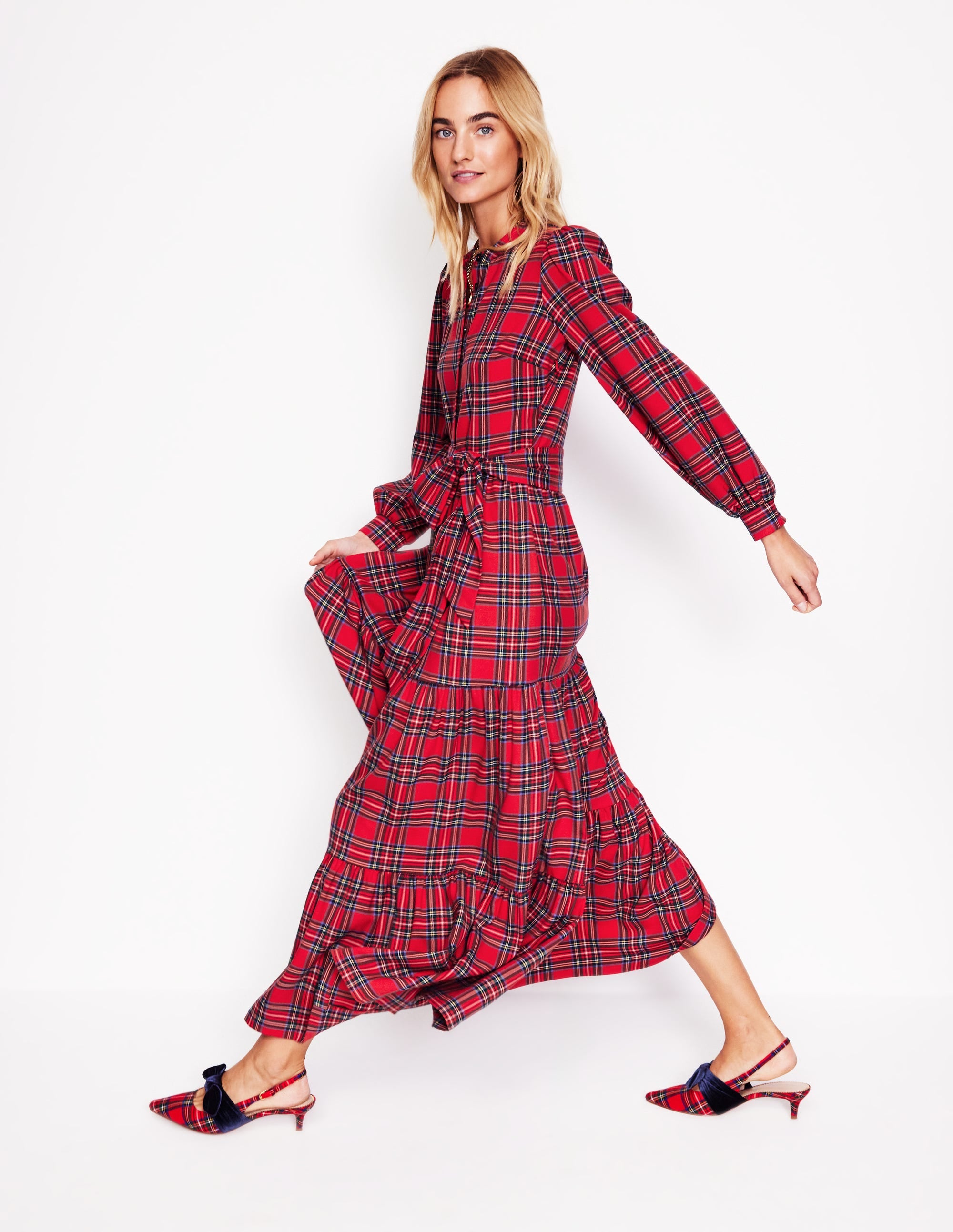 Alba Check Maxi Dress for Women - Red and Blue Plaid Flowy Long Dress - Perfect for Summer, Beach, Vacations & Casual Outings