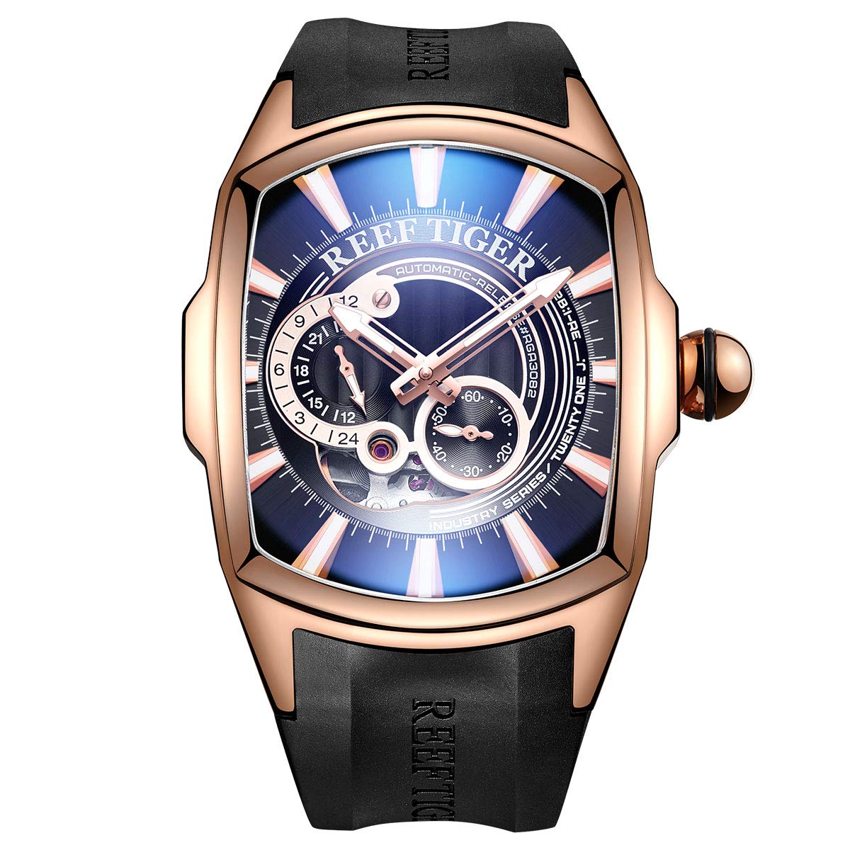 REEF TIGER Men's Rose Gold Automatic Sports Watch - Big Face, Rubber Strap RGA3069S - Perfect for Diving, Swimming & Outdoor Activities