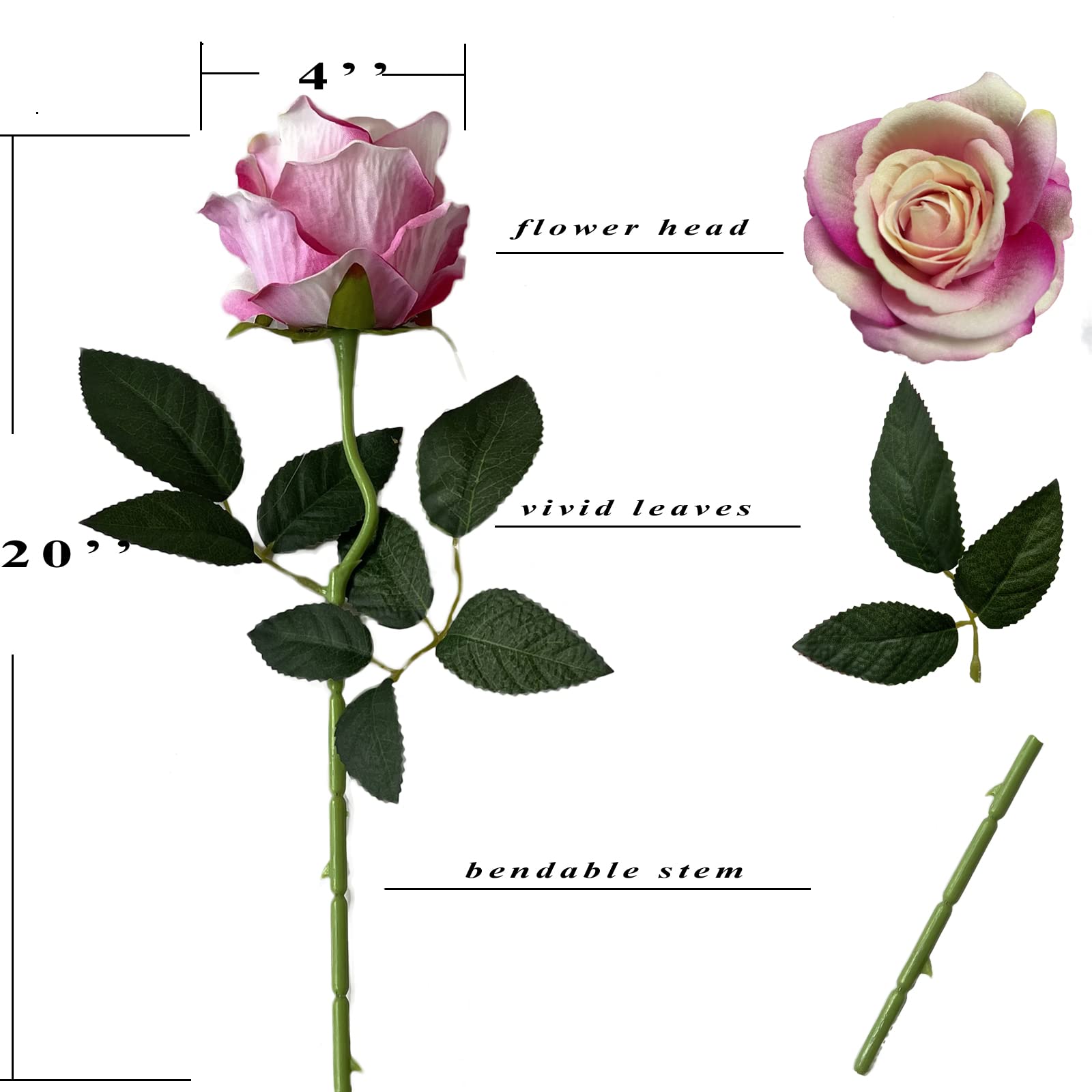 UKELER 12-Pack Dark Pink Artificial Silk Roses - Real Touch Faux Flowers with Long Stems for DIY Bouquets, Home Decor, Wedding Centerpieces, Party Arrangements, and Romantic Gift Giving