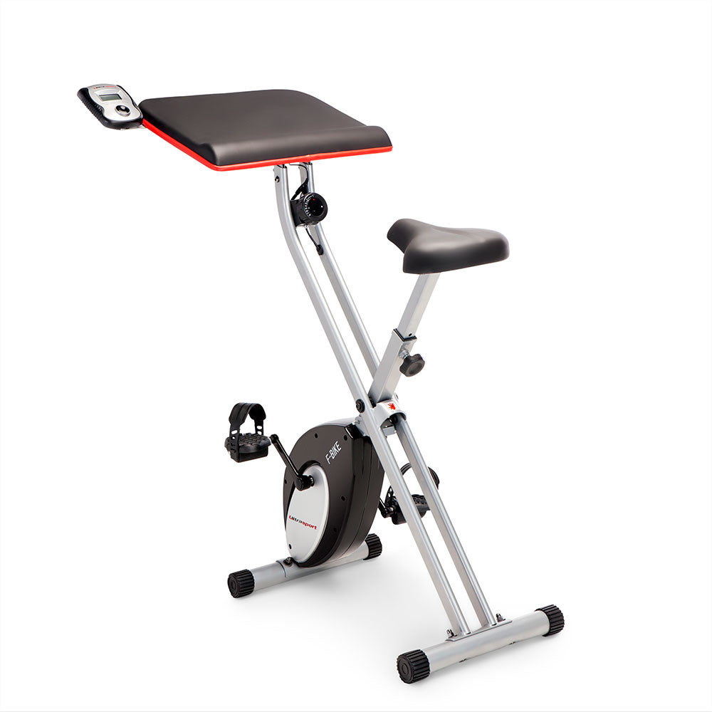Marcy Foldable Exercise Bike with Built-in Laptop Table & LCD Display - NS-755 | Home Gym Equipment for Workouts & Remote Work