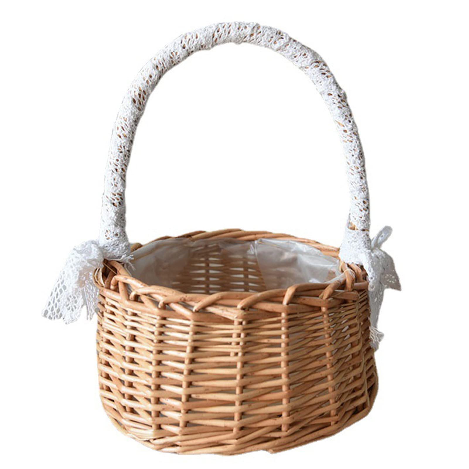 IKAXIYO Decorative Flower Basket with Lace Design & Handle - Picnic Food Storage, Hiking, Home Decor, Plant Holder for Indoor & Outdoor Use