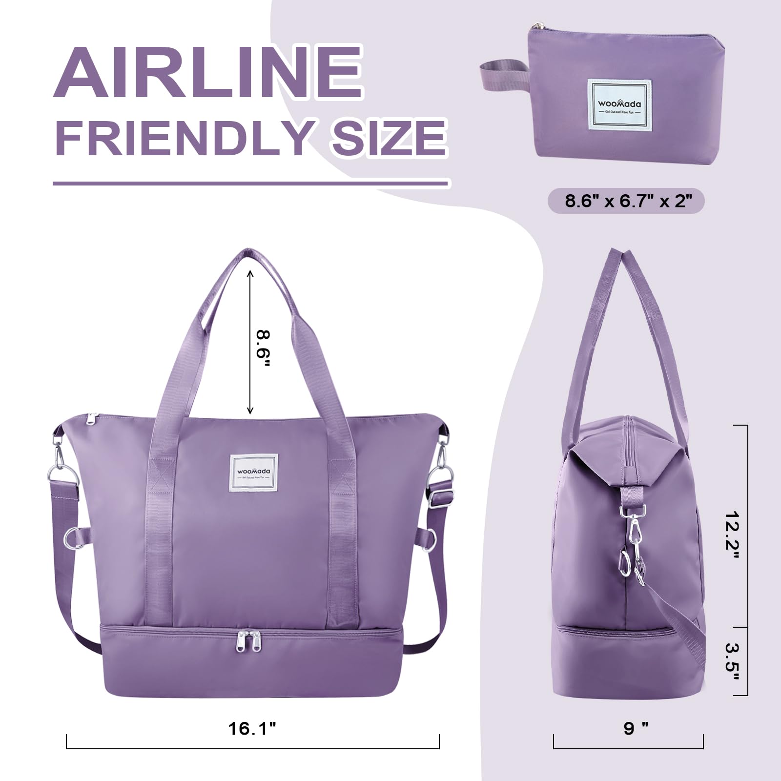 WOOMADA Women's Weekender Bag - Travel Duffel with Shoe Compartment & Wet Pocket | Perfect Airline Personal Item Bag for Weekend Getaways