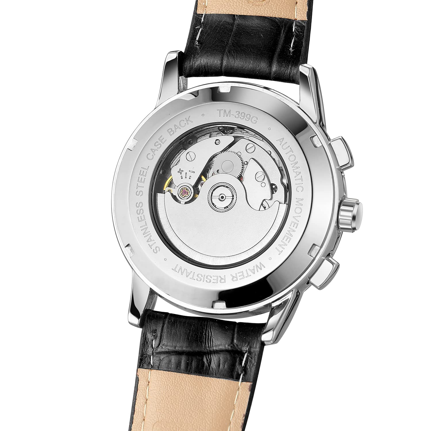 FORSINING Men's Waterproof Automatic Diamond Analog Watch - Genuine Leather Strap with Moon Phase Display - Luxury Dress Watch for Business, Formal Events & Gifts