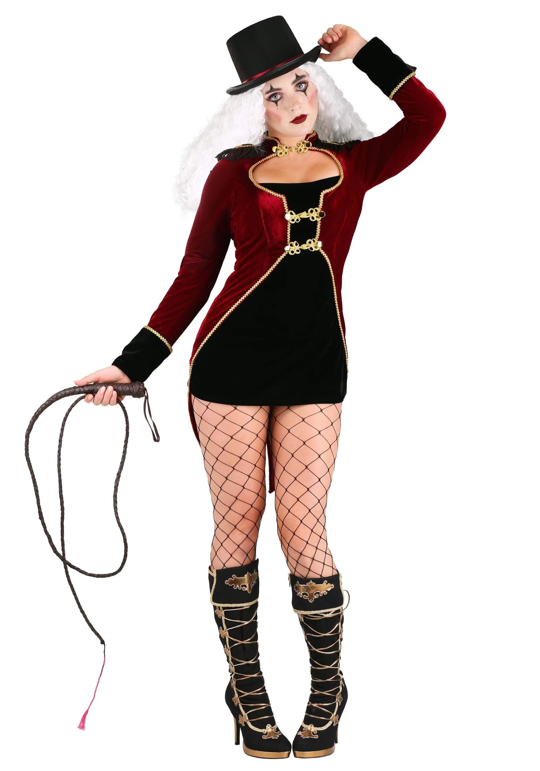 Wicked Ringleader Costume for Women - Velvet Dress with Jacket & Felt Top Hat Set | Circus Themed Halloween Outfit, Cosplay Costume for Parties & Performances