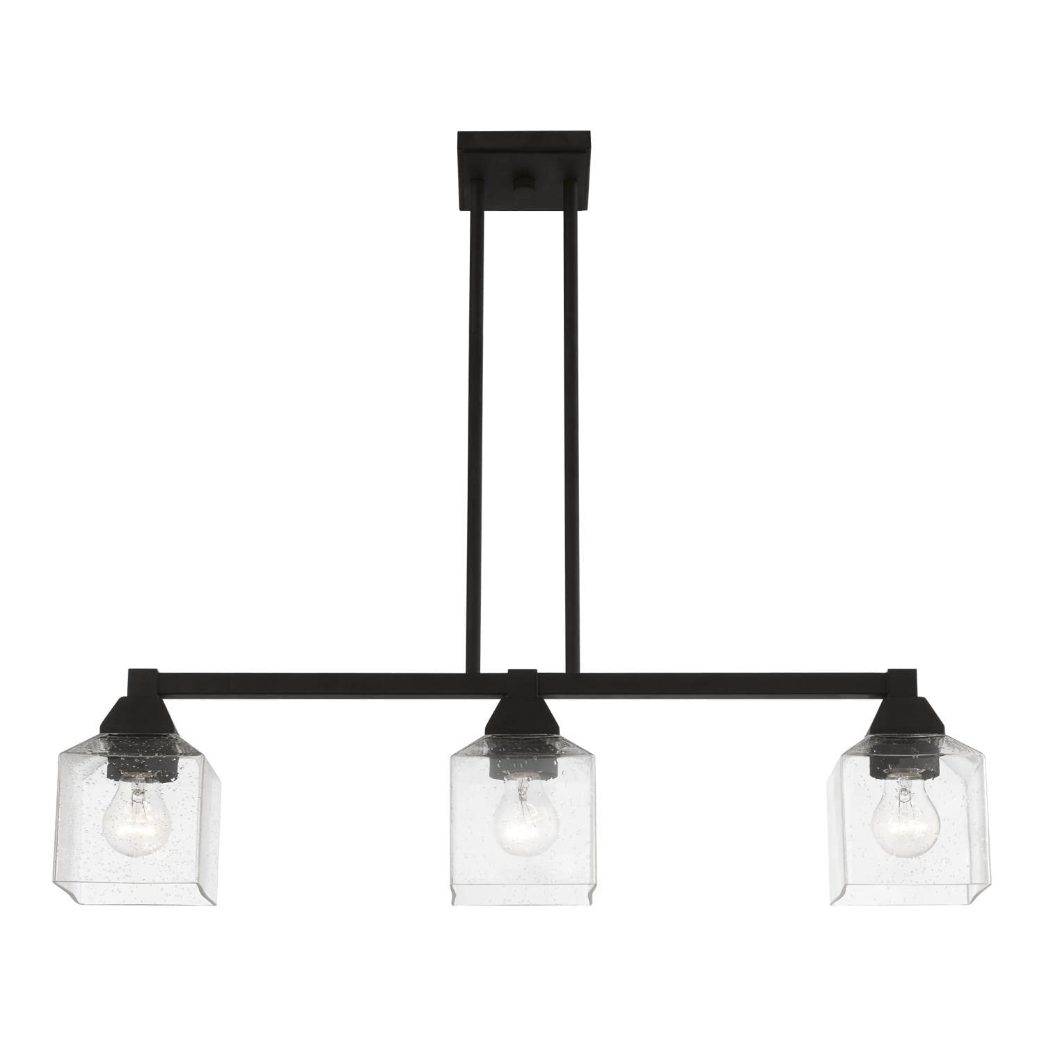 Black Aragon 3-Light Linear Chandelier - Modern LED Pendant Lighting for Dining Room, Kitchen Island & Entryway (Model 49763-04)