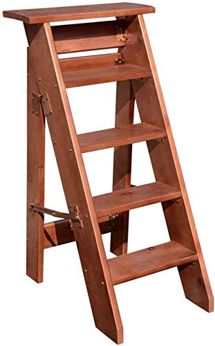 KAZUP 5-Step Foldable Wooden Step Stool for Indoor Use - Lightweight Brown Ladder Stool, Flower Stand, Step Chair - Perfect for Kitchen, Bathroom, and Home Organization