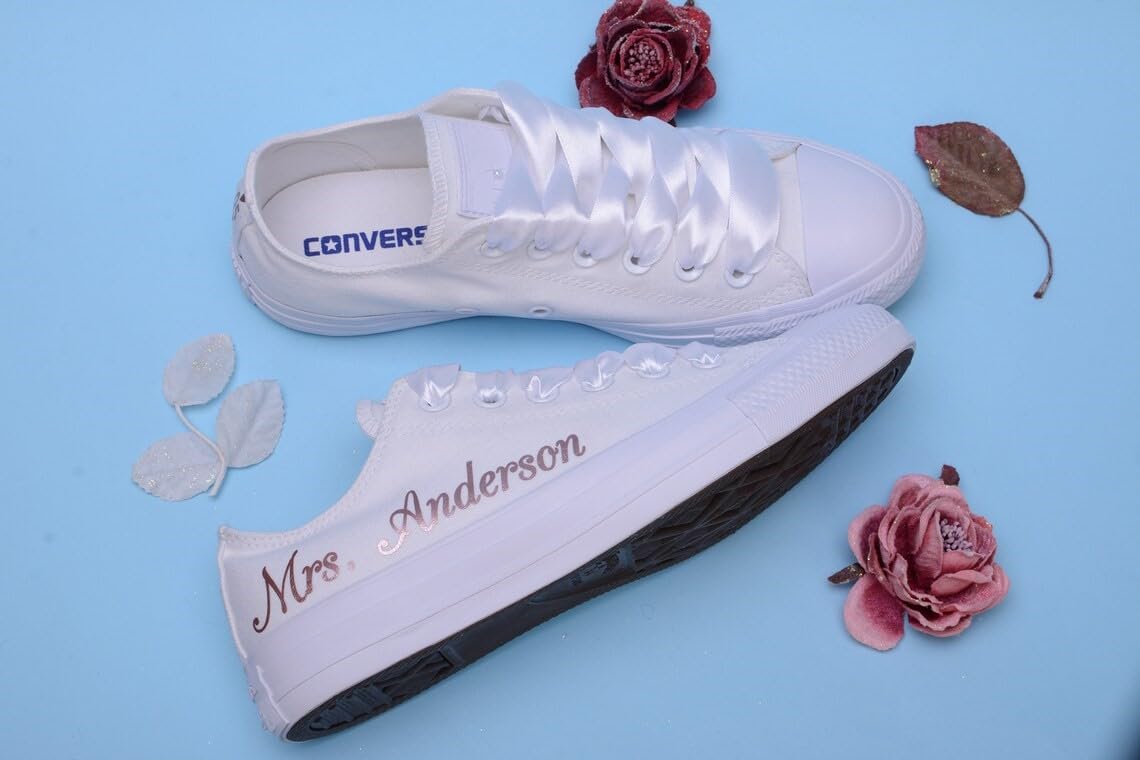 Personalized Rose Gold Foil Wedding Sneakers for Women - Custom Bridal Shoes with Comfortable Cushioning | Perfect for Bridal Showers, Bachelorette Parties & Wedding Receptions