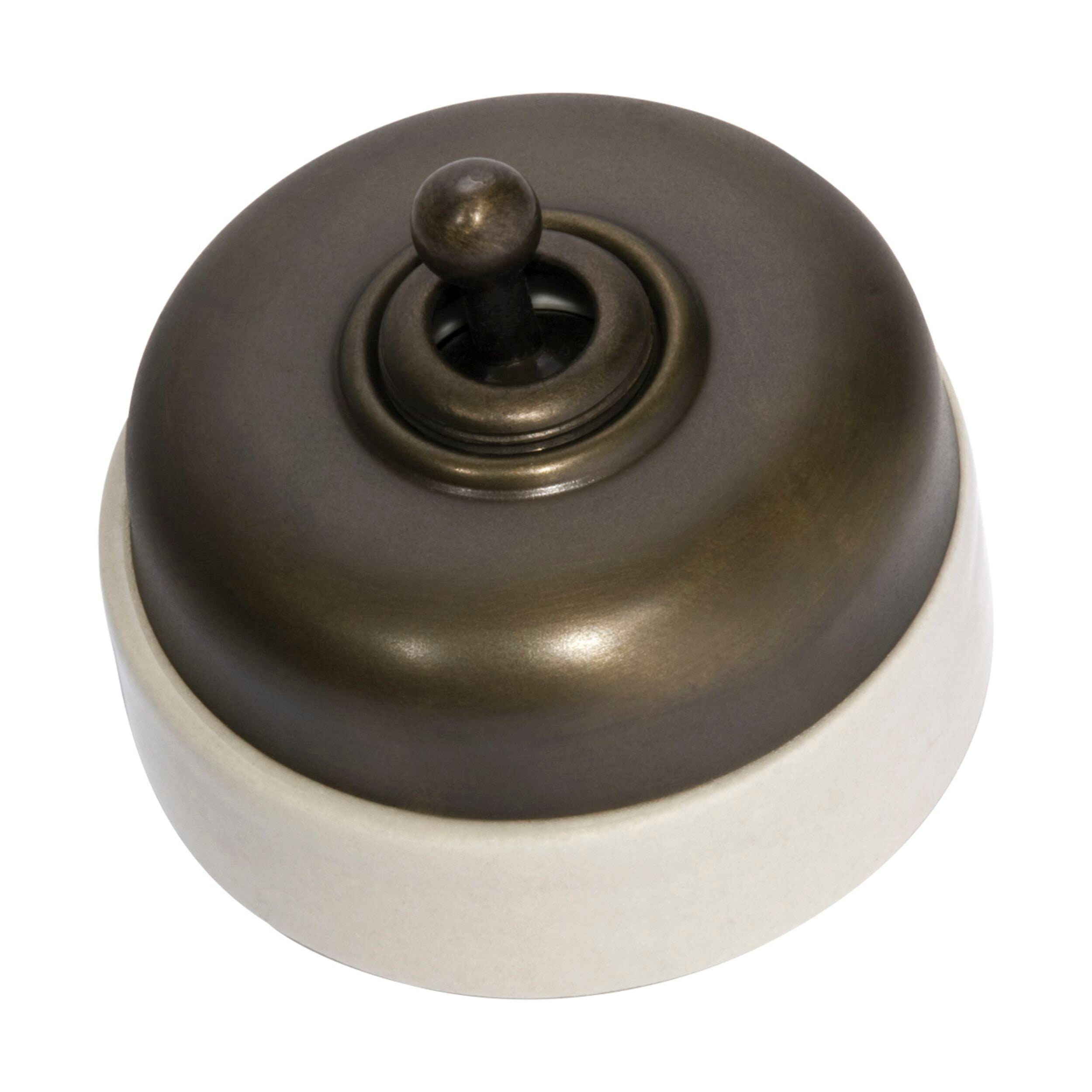 Antique Brass 5105 Light Switch with Ivory Porcelain Base - D60xP48mm for Vintage Home Decor & Electrical Upgrades