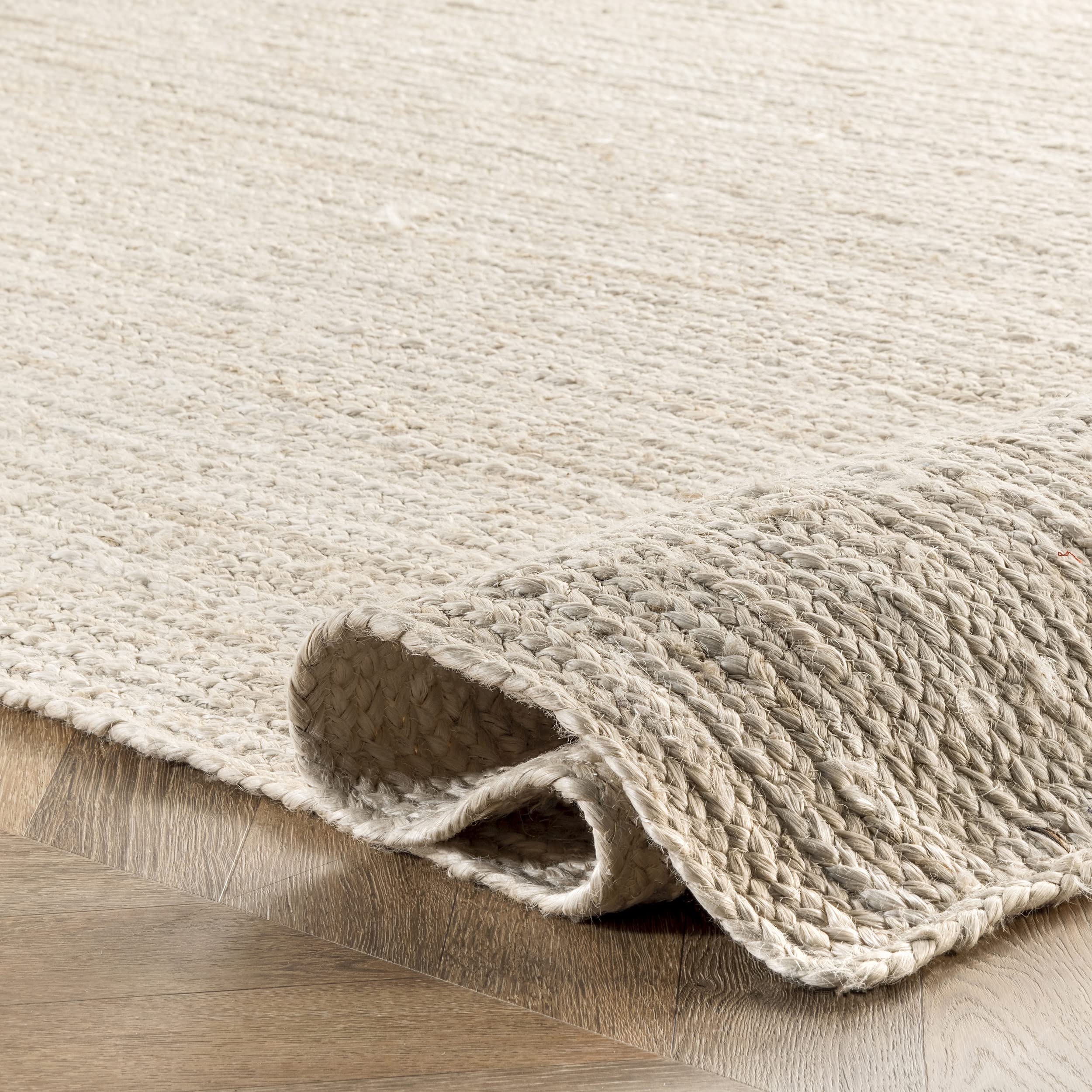 nuLOOM 5x8 Rigo Jute Hand Woven Natural Fiber Area Rug - Off White Solid Farmhouse Design for Bedroom, Living Room, Dining Room, Hallway, Office, Kitchen & Entryway | Eco-Friendly Home Decor & Cozy Floor Covering