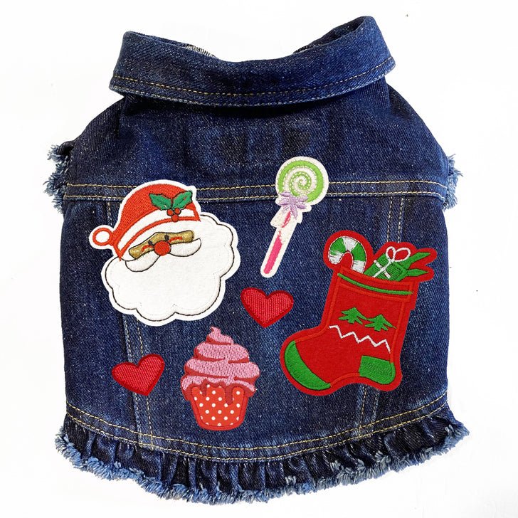 Festive Christmas Denim Santa Jacket with Ruffles - Cute Holiday Outfit for Women & Girls - Perfect for Parties, Family Gatherings & Christmas Photos