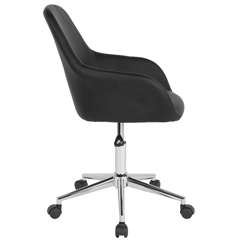Premium Black Leather FLASH Cortana Mid Back Chair - Ergonomic Home & Office Desk Chair for Comfortable Working, Studying, and Gaming