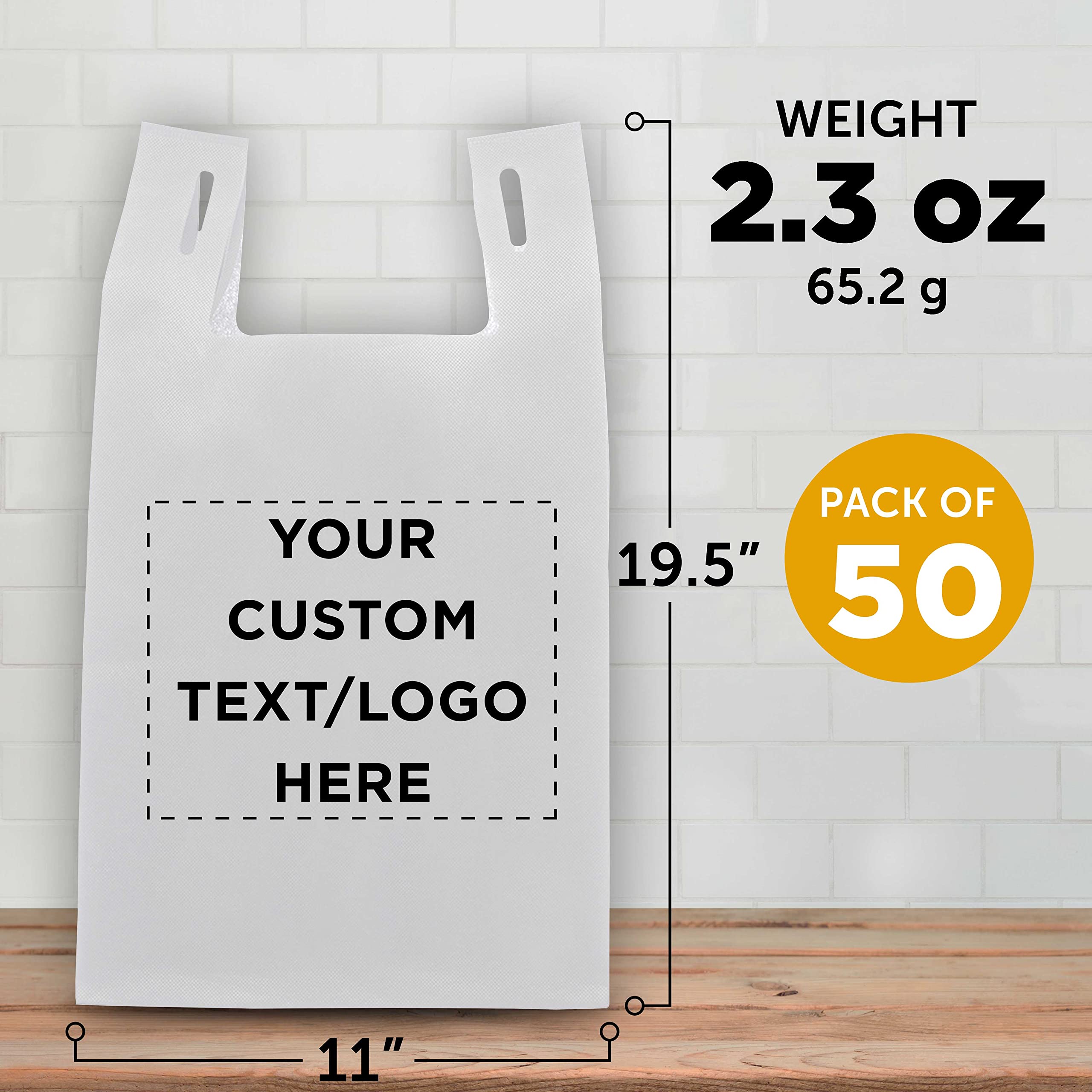 Custom Bodega Lightweight Tote Bags - Bulk Pack of 50 Reusable Grocery Bags - Personalized Promotional Totes for Trade Shows, Parties & Picnics - Eco-Friendly White Shopping Bags (Great for Retail Stores, Events & Everyday Use)