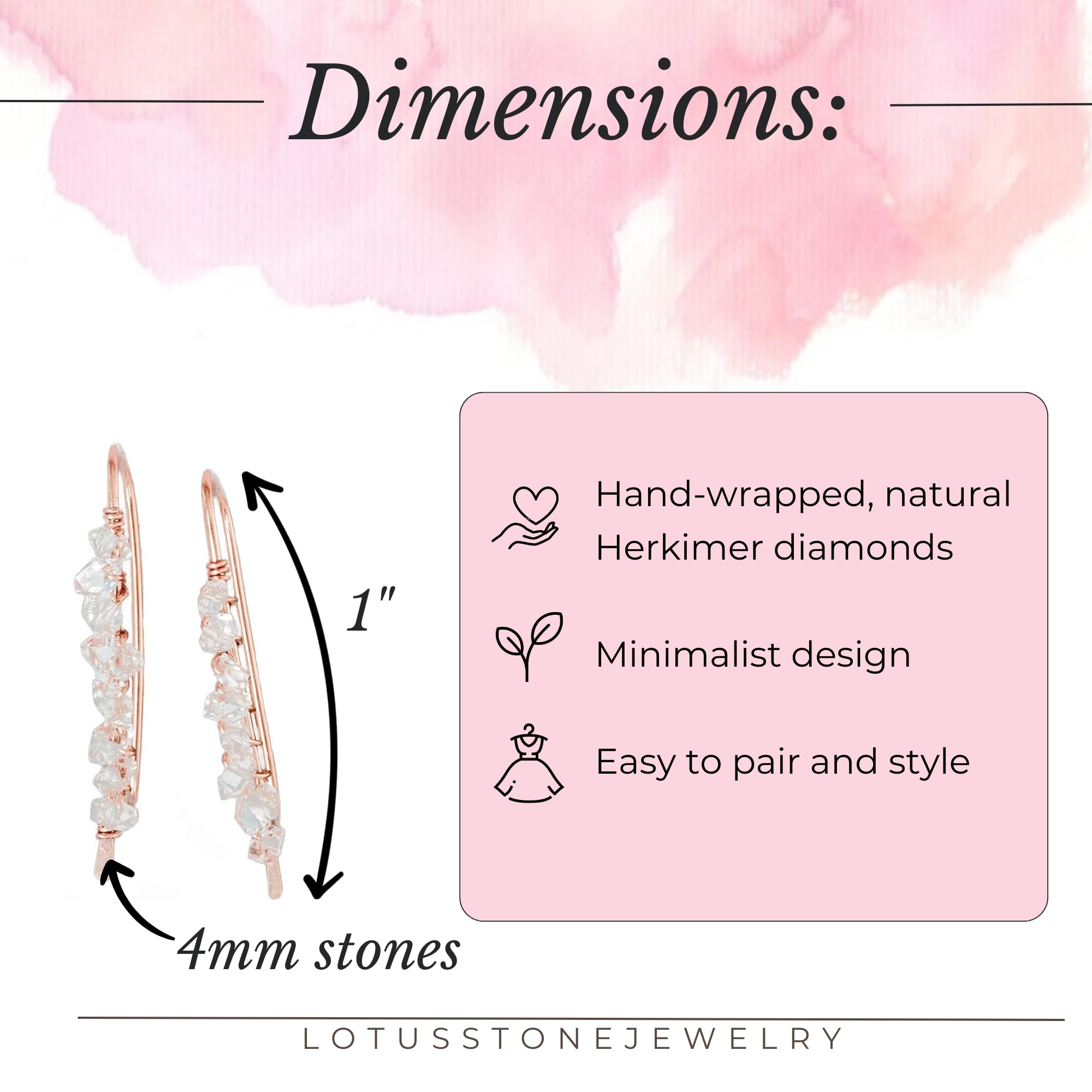 14K Rose Gold Filled Herkimer Diamond Ear Climbers - Handmade Dainty Earrings for Women | Lotus Stone Jewelry | Perfect for Date Night, Parties & Special Occasions