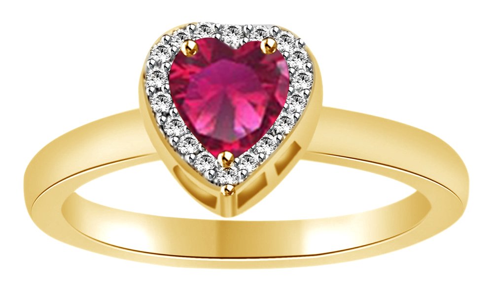 Affy Heart Cut Simulated Ruby & White Cubic Zirconia 925 Sterling Silver Ring - Elegant Valentine's Gift, Anniversary Jewelry for Women, Romantic Proposal Ring for Her