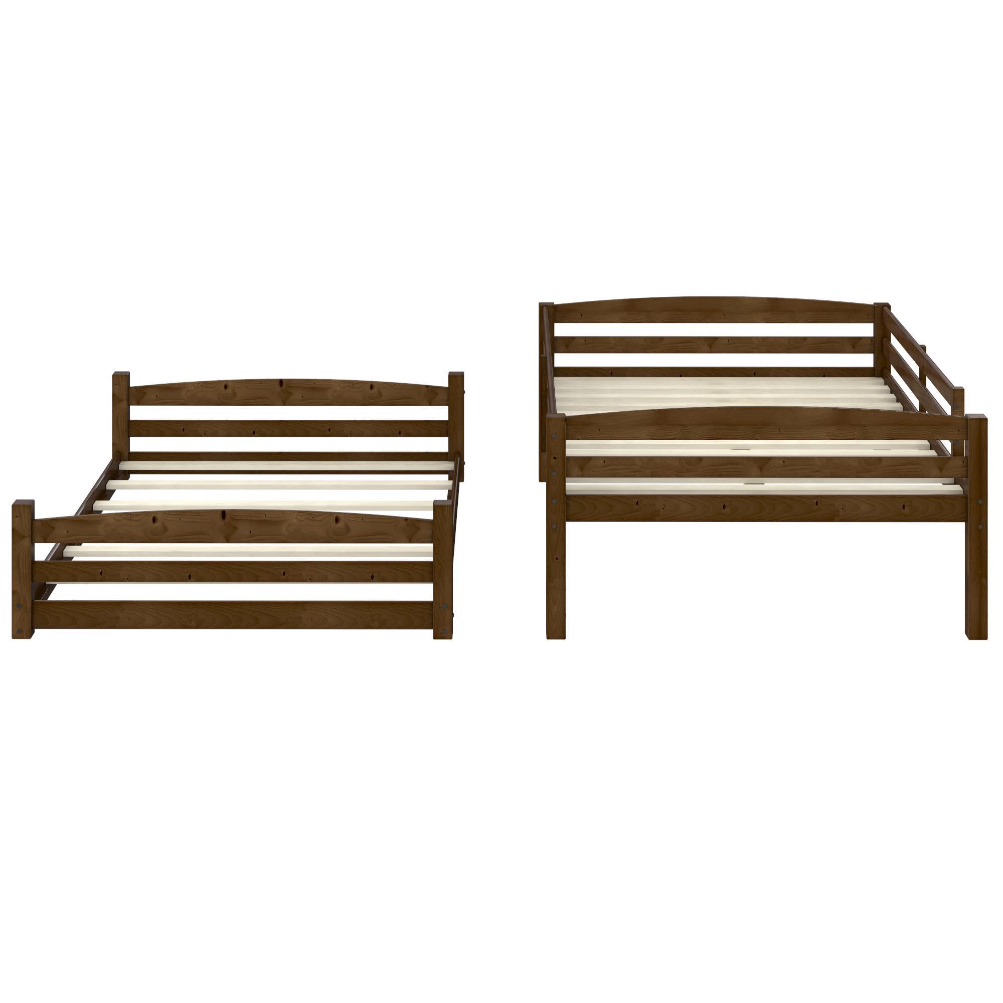 DHP Phoenix Convertible Low Wood Floor Bunk Bed - Full Over Full Stackable Kids Bed Frame with Ladder & High Guardrail | Solid Wood Construction, No Box Spring Needed | Perfect for Small Rooms, Guest Rooms & Kids' Shared Bedrooms