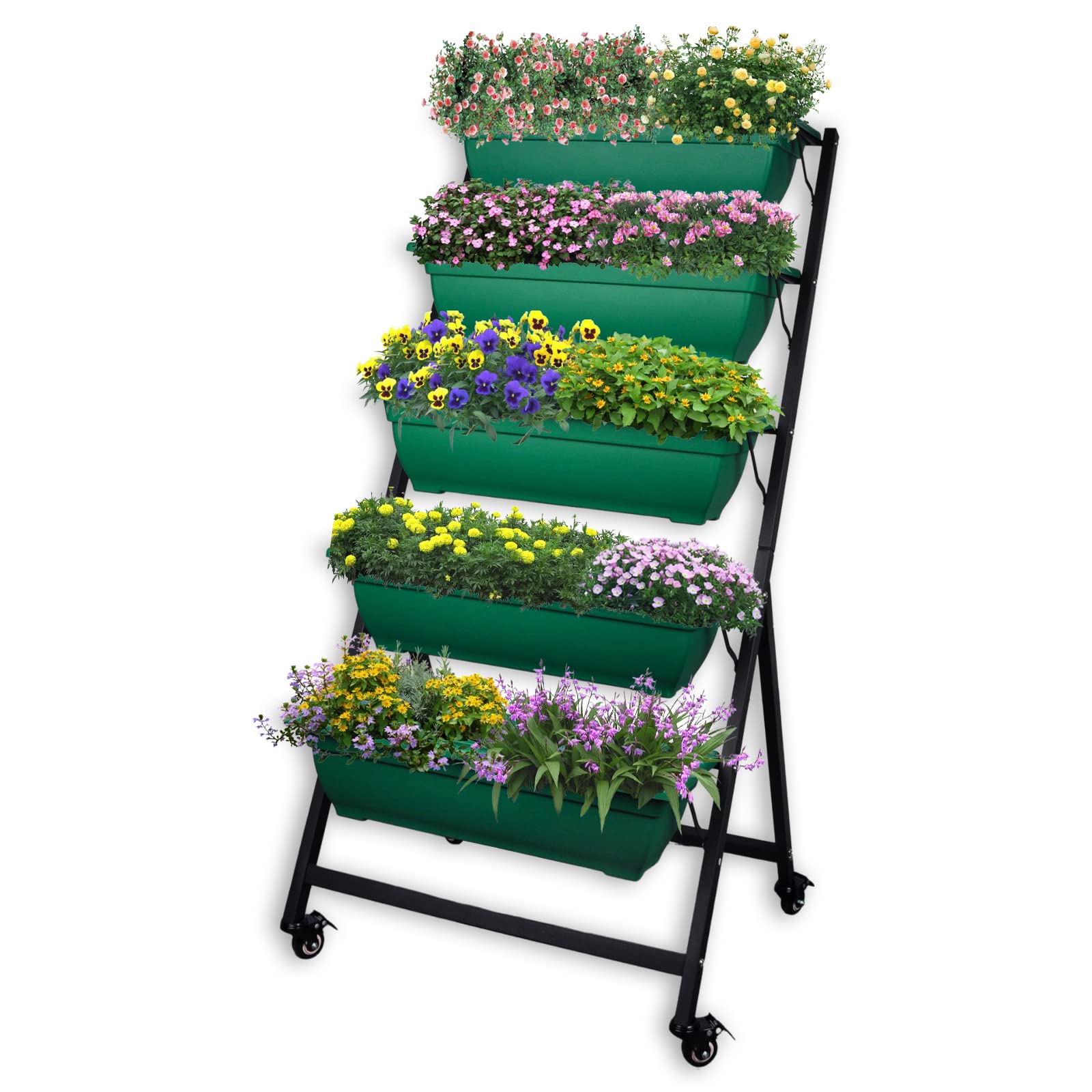 4FT Vertical Raised Garden Bed with Wheels - 5 Tier Planter Box for Flowers, Vegetables & Herbs - Indoor/Outdoor Gardening Solution for Patio, Balcony & Greenhouse - Perfect for Small Space Gardening & Urban Farming