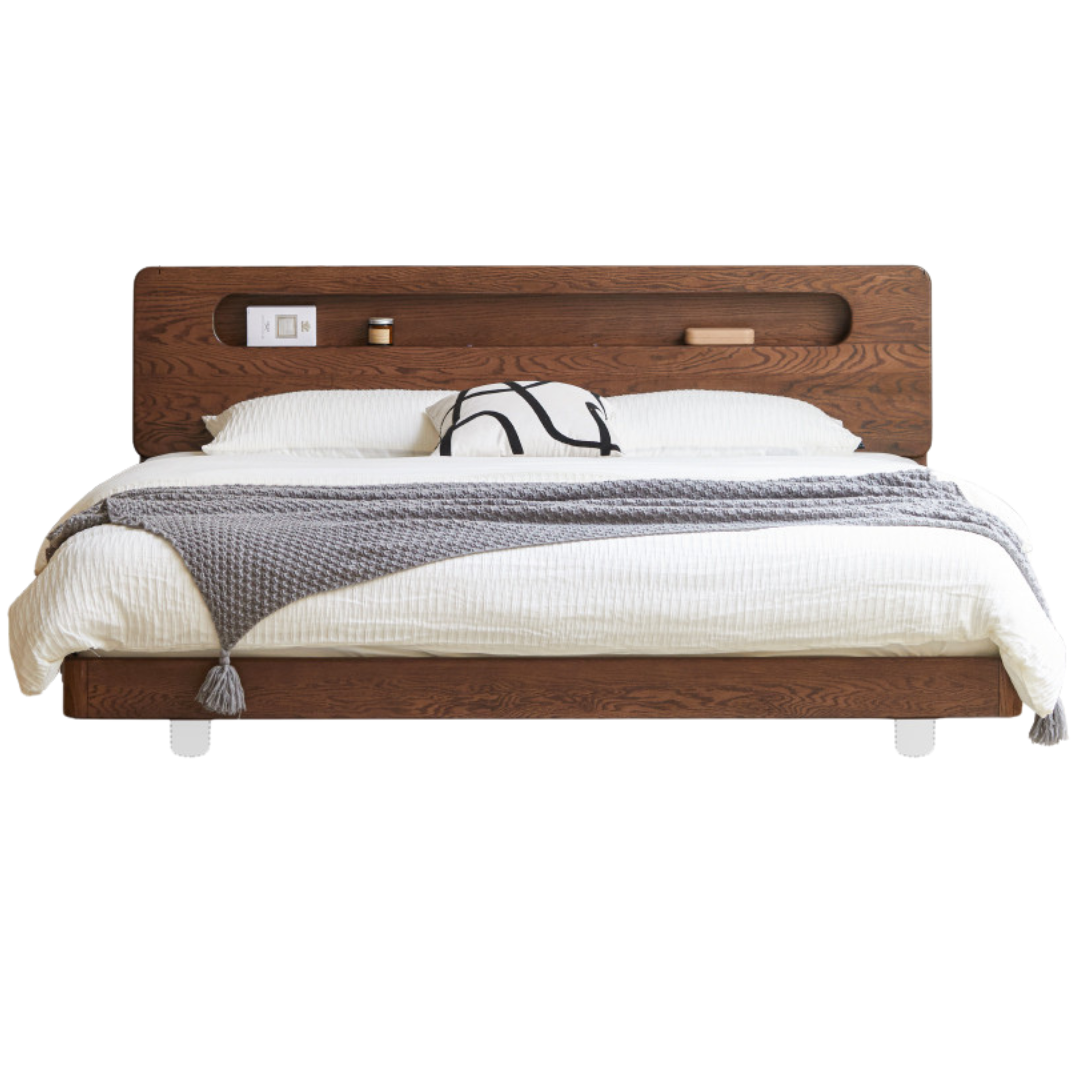 Solid Oak Wood Suspension Luminous Bed - Modern Floating Platform Bed with LED Lighting for Bedroom, Guest Room, or Dorm
