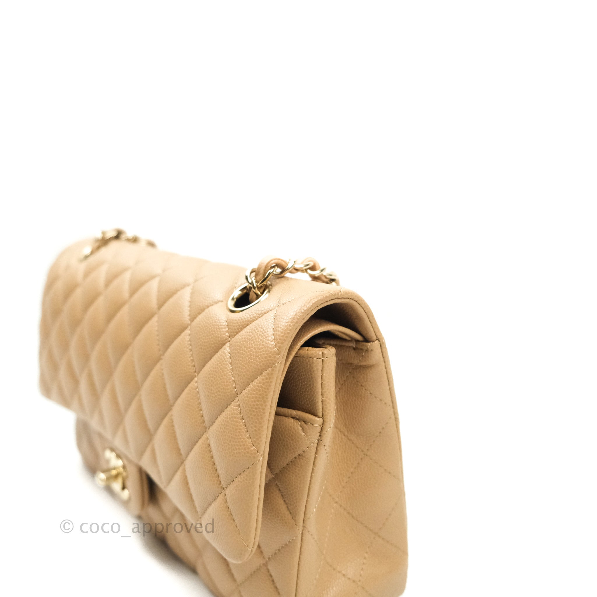Chanel Classic Medium Double Flap Bag in Dark Beige Caviar Leather with Gold Hardware | Luxury Designer Handbag for Women | Perfect for Work, Evening Events & Special Occasions
