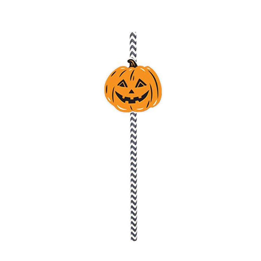 8-Pack Black & Orange Paper Straws - Bendy Smoothie, Cocktail, Coffee, Milkshake Straws | Disposable & Eco-Friendly | Perfect for Halloween Parties, Drinks & Events