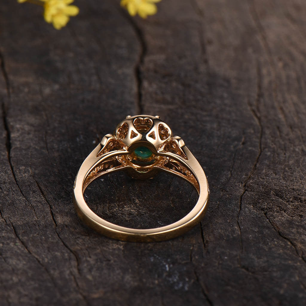 Exquisite Split Shank Natural Emerald & Diamond Halo Engagement Ring - Perfect for Proposals, Anniversaries & Special Occasions