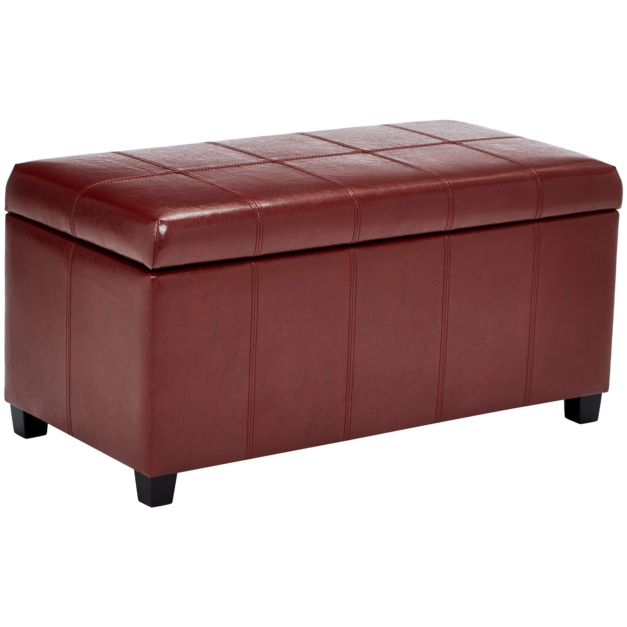 FIRST HILL FHW Bench Collection Rectangular Storage Ottoman with Lift Top - Radicchio Red - Multi-Functional Footrest, Coffee Table & Living Room Storage Solution