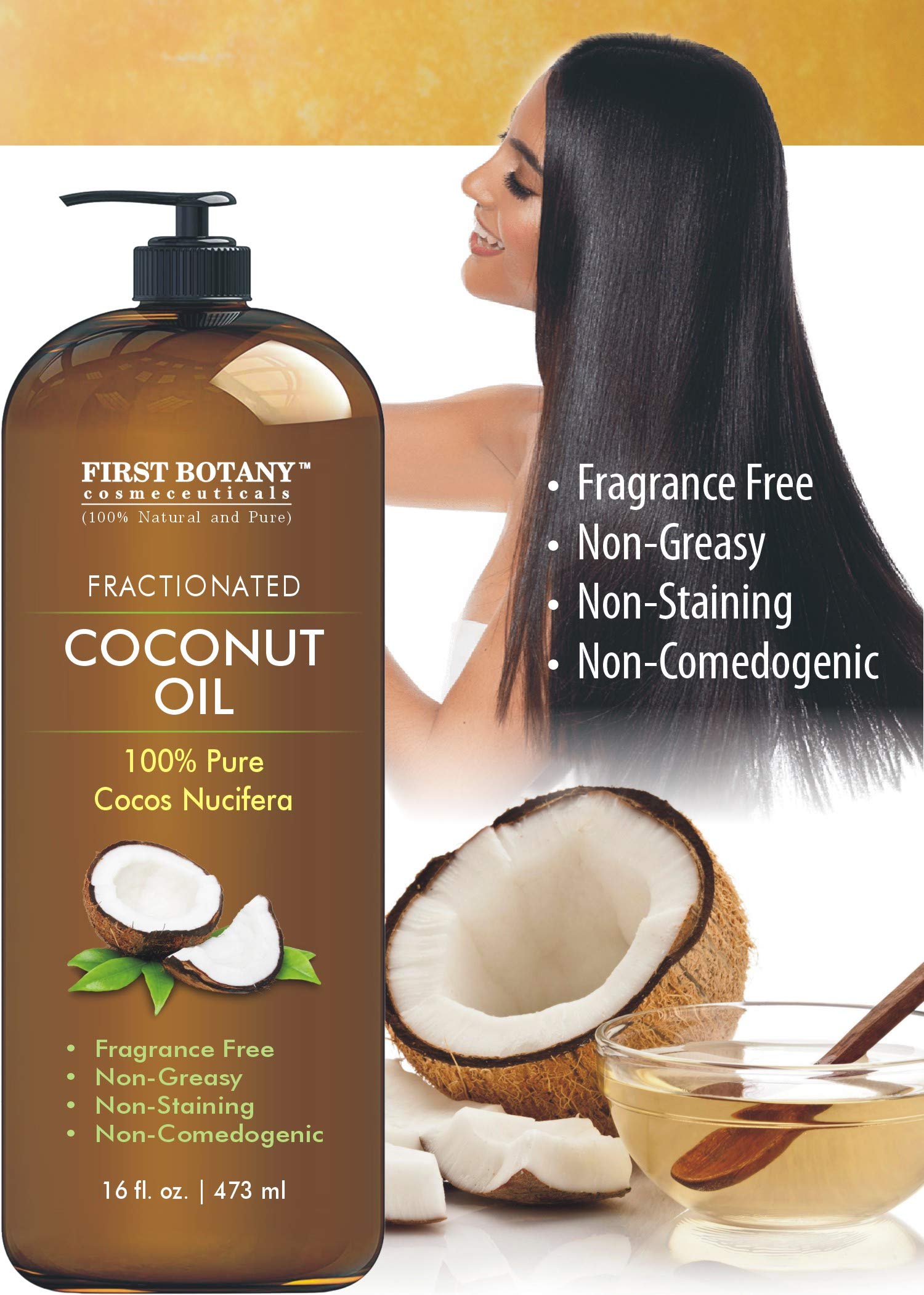 100% Pure Fractionated Coconut Oil 16 fl oz - Natural MCT Oil for Hair, Skin & Aromatherapy | Carrier Oil for Massage, Moisturizer & DIY Beauty Products | Perfect for Hair Care, Skin Hydration & Essential Oil Blending
