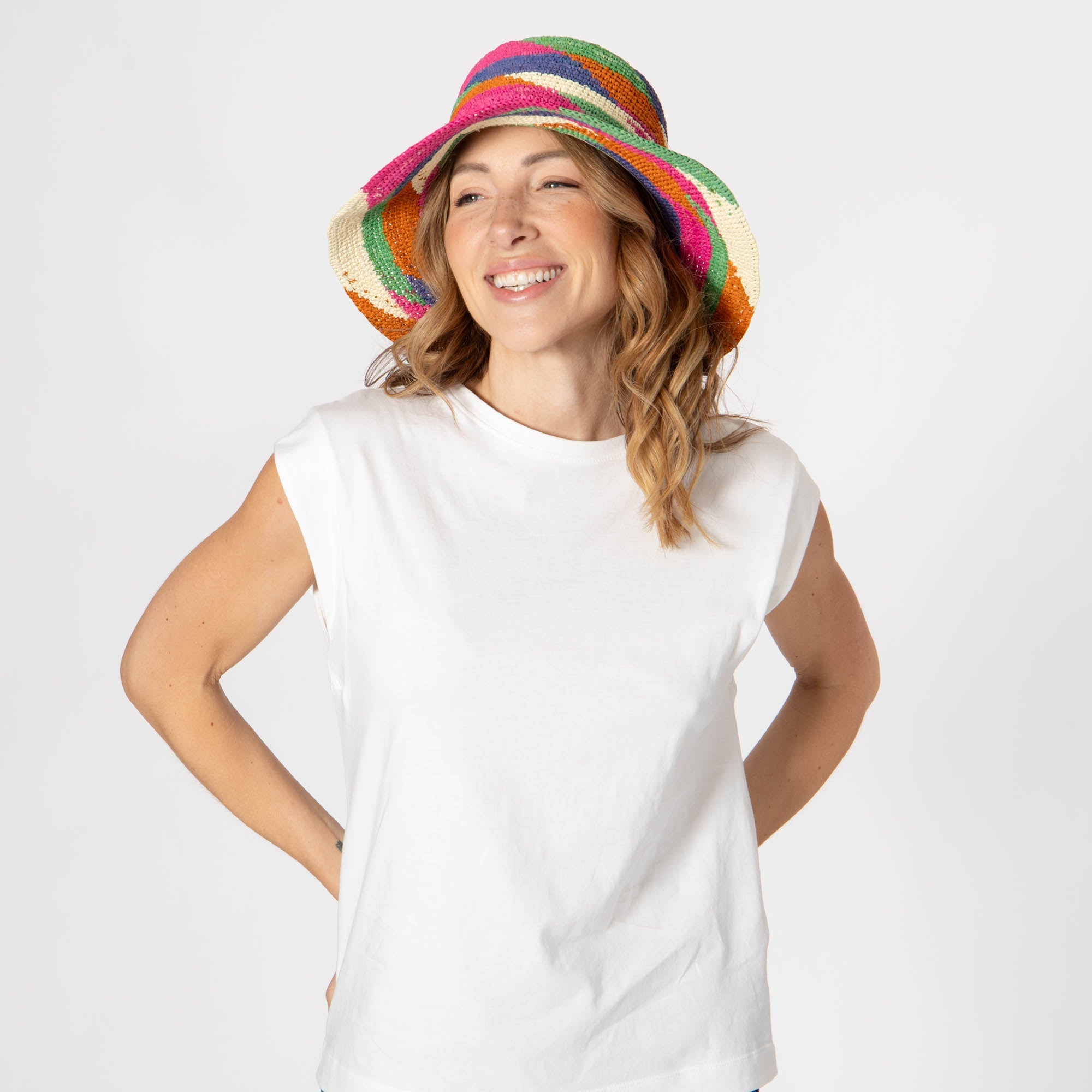 Lucia Mixed Crochet Raffia Bucket Hat for Women - Summer Beach Sun Hat with Wide Brim - Stylish Boho Straw Hat for Outdoor, Travel & Vacation
