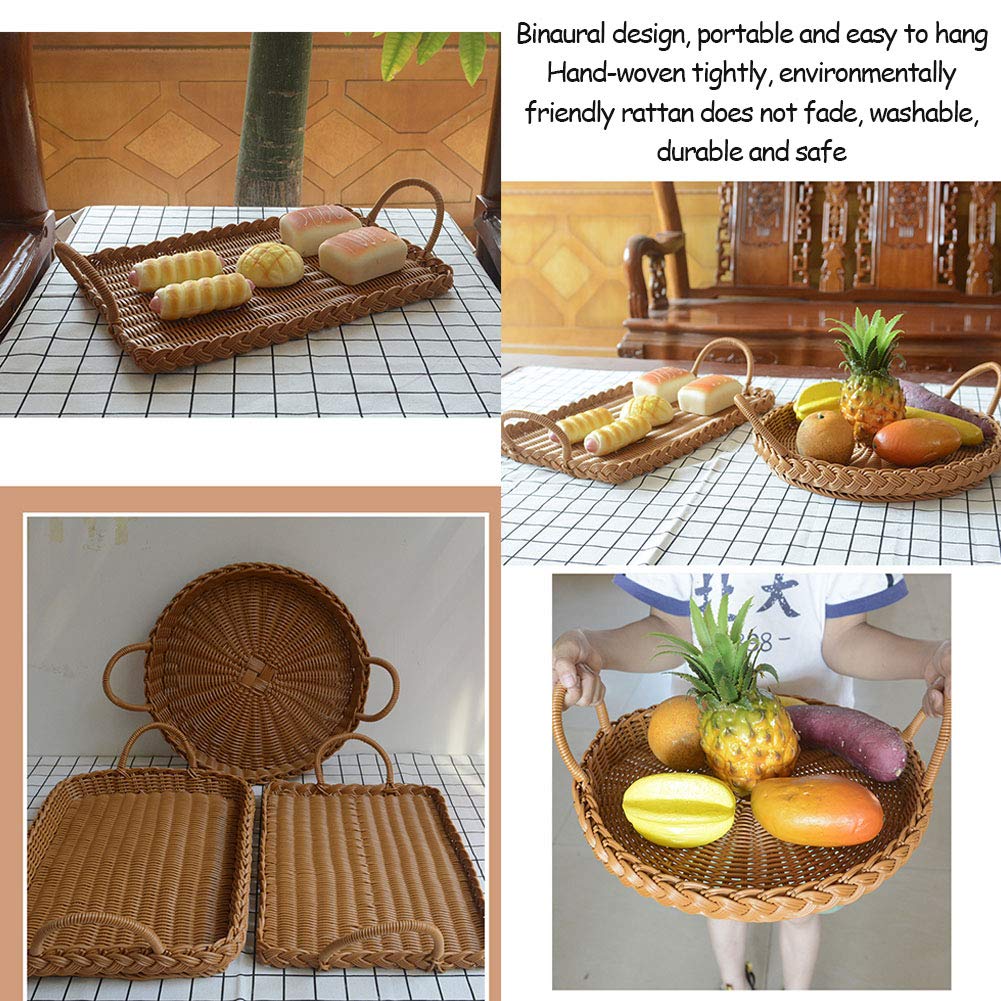 Hand-Woven Rattan Bread Basket with Handle - Natural Woven Serving Tray for Bread, Crackers, Snacks & Fruits | Perfect for Home, Restaurant & Party Table Decor | Eco-Friendly Kitchen & Dining Accessory