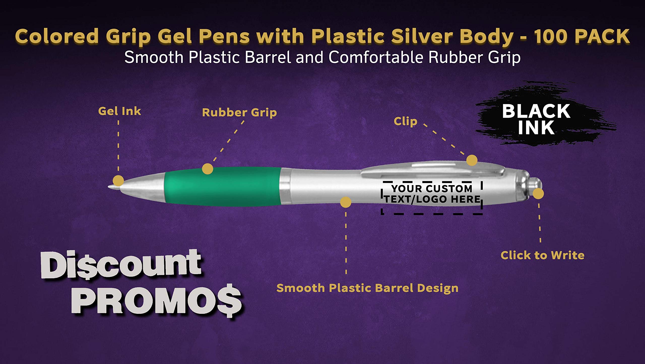 Custom Colored Grip Gel Pens - 100-Piece Bulk Pack with Personalized Options - Smooth Writing for Office, School & Business Use - Perfect for Tradeshows, Events & Giveaways - Green Gel Pen Set - Ideal for Note Taking, Journaling & Promotional Gifts