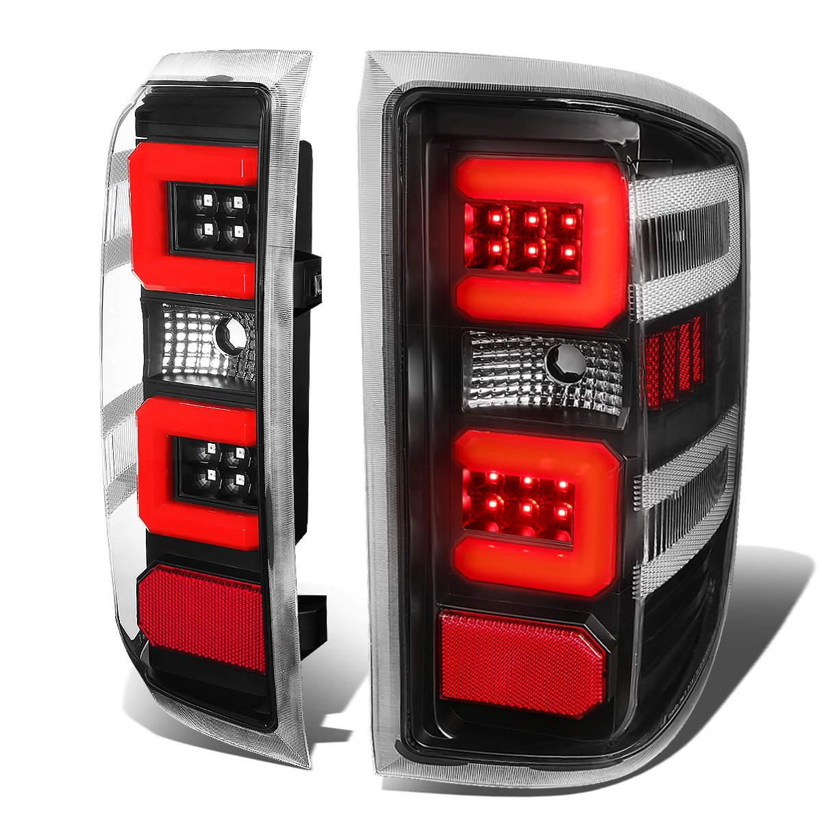 Auto Dynasty 3D LED Tail Lights Brake Lamp for Chevy Silverado 1500/2500HD/3500HD (2014-2019) - Black Housing & Clear Lens - Enhanced Visibility & Style for Night Driving & Custom Truck Upgrades