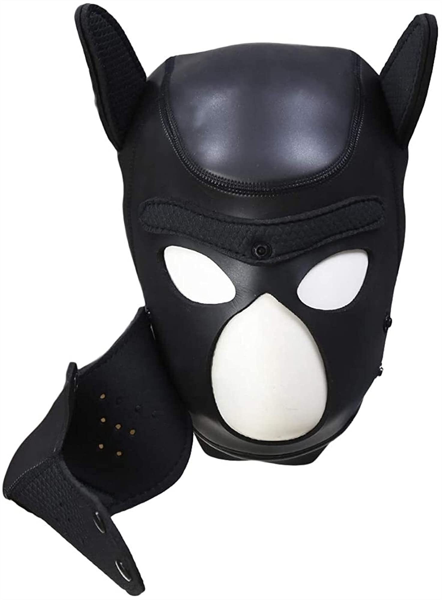 Soft Latex Dog Mask with Ears & Removable Mouth - Realistic Puppy Play Mask for Halloween Costume, Cosplay, Pet Role Play & Furry Parties (Black)