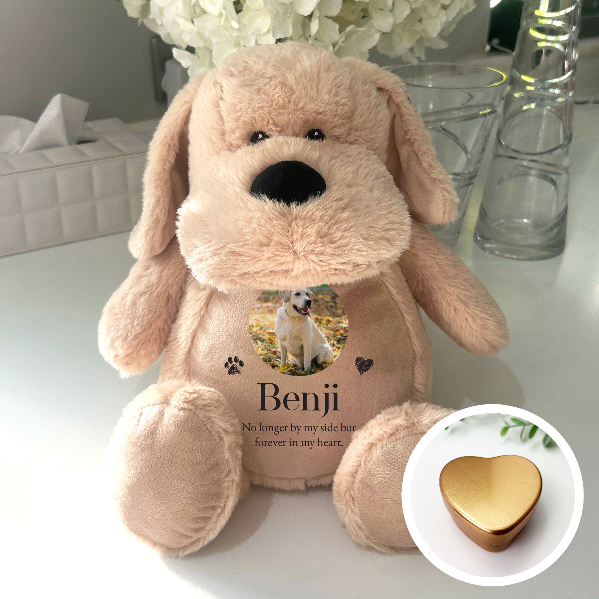 Personalized Dog Memorial Keepsake - Custom Photo Paw Prints Heart Urn for Pet Ashes | Perfect for Pet Loss Remembrance & Memorial Gifts
