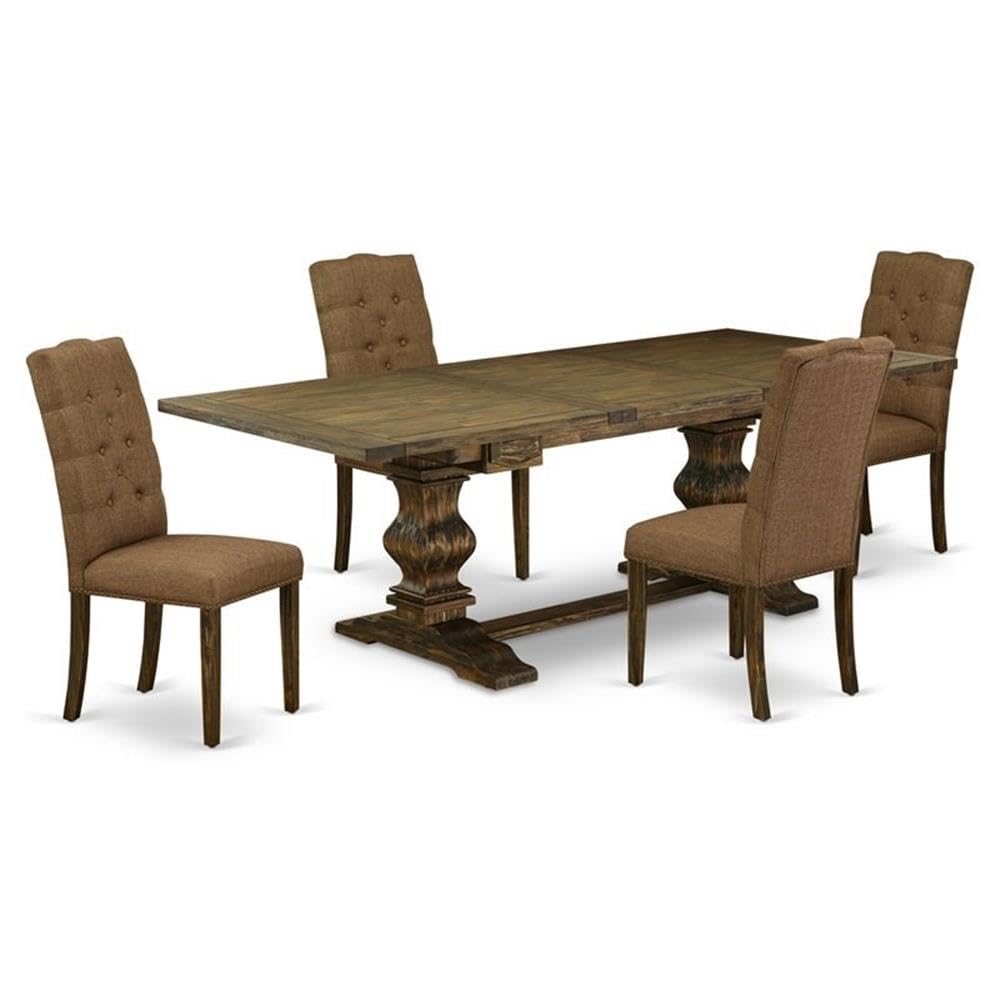 East West Furniture 5-Piece Dining Room Set with Rectangle Table & 4 Upholstered Chairs - Removable Leaf, 42x92 Inch, Jacobean Finish - Perfect for Family Meals, Dinner Parties & Kitchen Gatherings