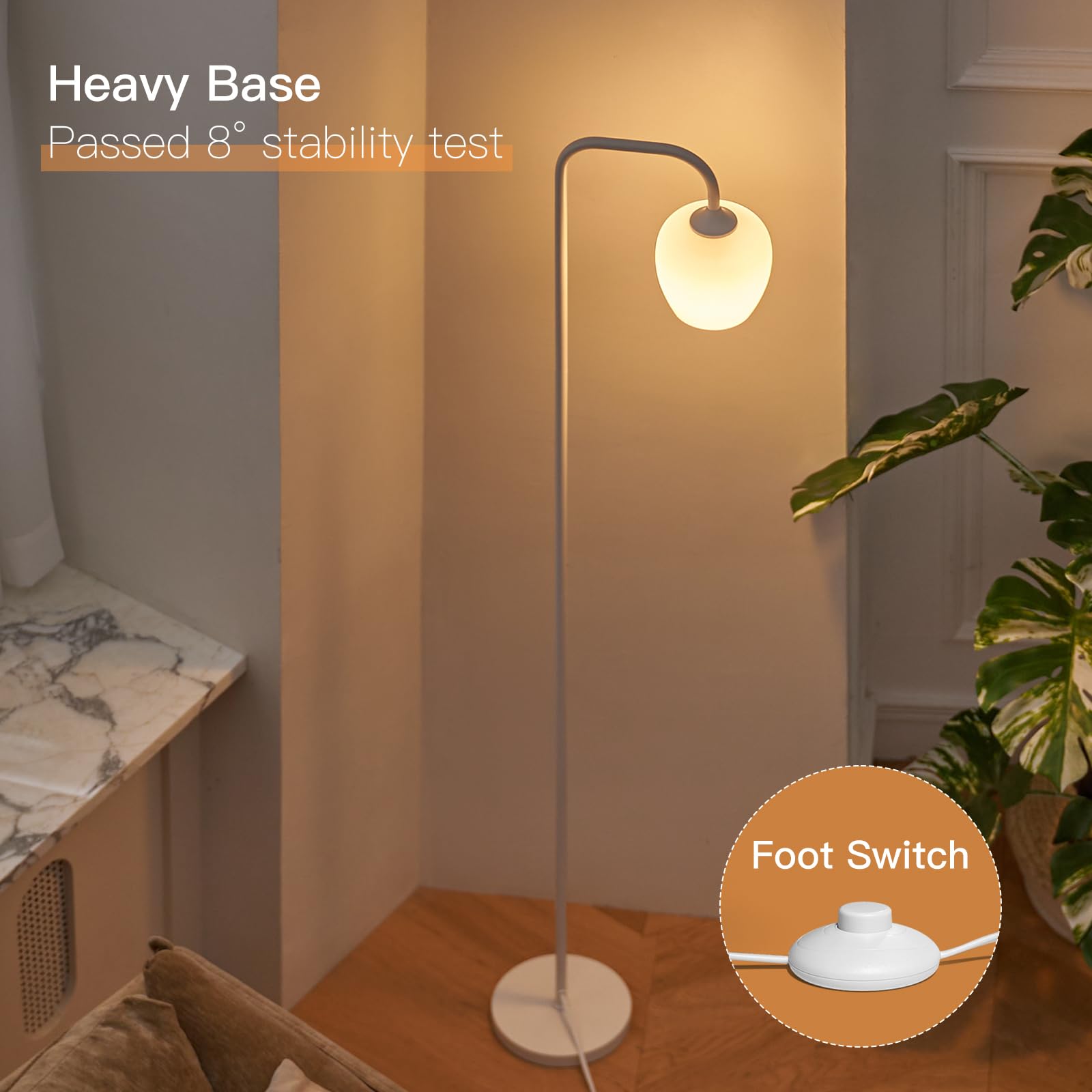 ONEWISH 3-Piece Lamp Set - 2 Touch Bedside Table Lamps & 1 Floor Lamp, Modern LED Lighting for Bedroom, Living Room, Office, Nightstand with White Opal Glass Shade (Bulbs Included) - Perfect for Reading, Relaxing and Home Decor