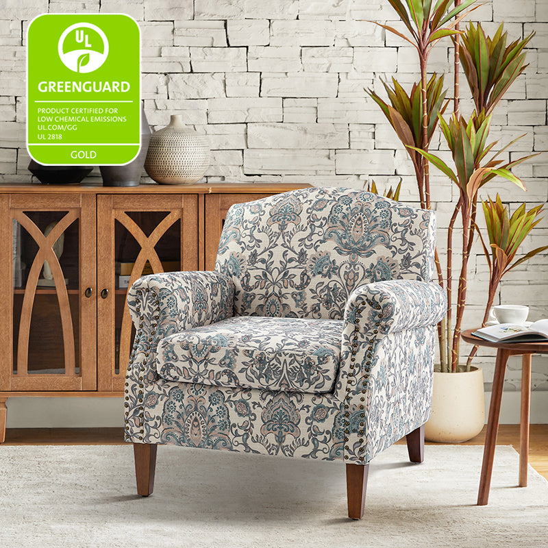 Matteo Upholstered Armchair with Nailhead Trim - Modern Accent Chair for Living Room, Bedroom & Office - Comfortable Lounge Chair with Stylish Nailhead Detailing