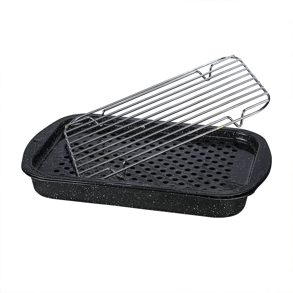 Granite Ware 3-Piece Enameled Steel Cookware Set - Bake Pan, Broiler Pan & Grill with Rack - Oven & Direct Fire Cooking - Heat Resistant up to 932°F - Perfect for Camping, Outdoor Grilling & Home Baking