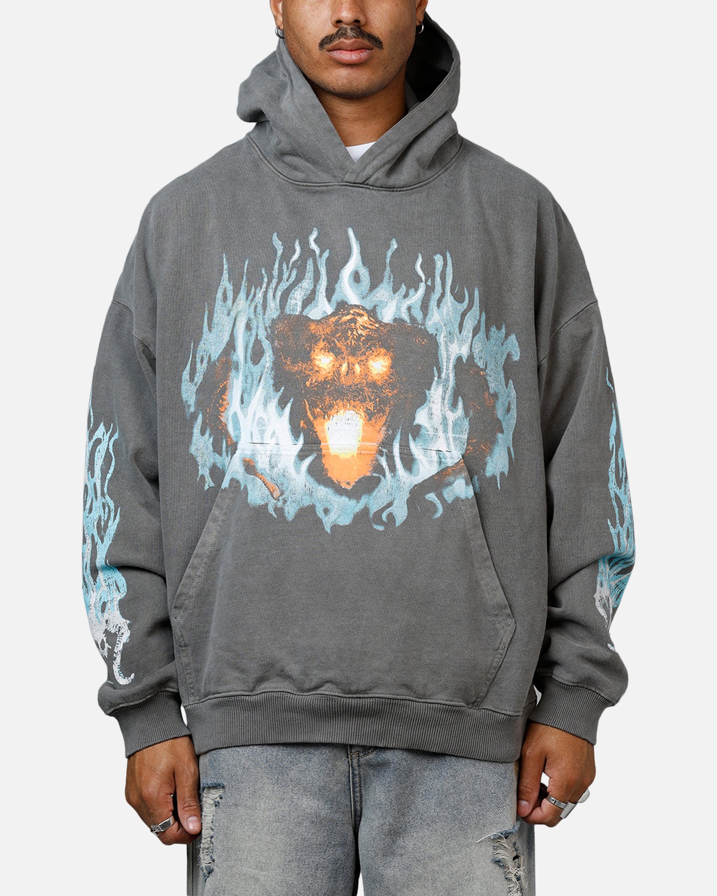 Premium Lord of The Rings The Balrog Hoodie - Washed Charcoal - American Thrift - Cozy Fantasy Fandom Sweatshirt for Movie Nights & Geek Culture