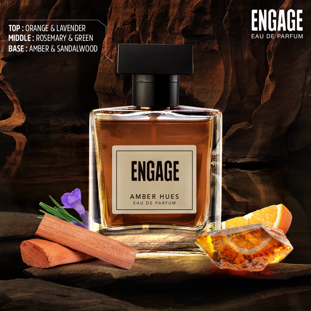 Engage Amber Hues Cologne for Men - Long Lasting Amber & Warm Woody Fragrance - 100ml Eau de Parfum with Free 3ml Tester - Perfect for Date Nights, Special Occasions & Gifts for Him