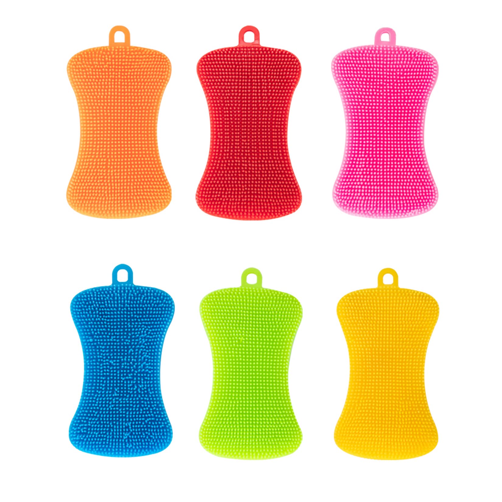 Non-Stick Silicone Dish Sponge Scrubber - 6 Pack Reusable Double-Sided Kitchen Cleaning Sponges for Washing Dishes, Fruits & Vegetables (Multicolor) - Perfect for Daily Kitchen Cleaning & Dishwashing Tasks