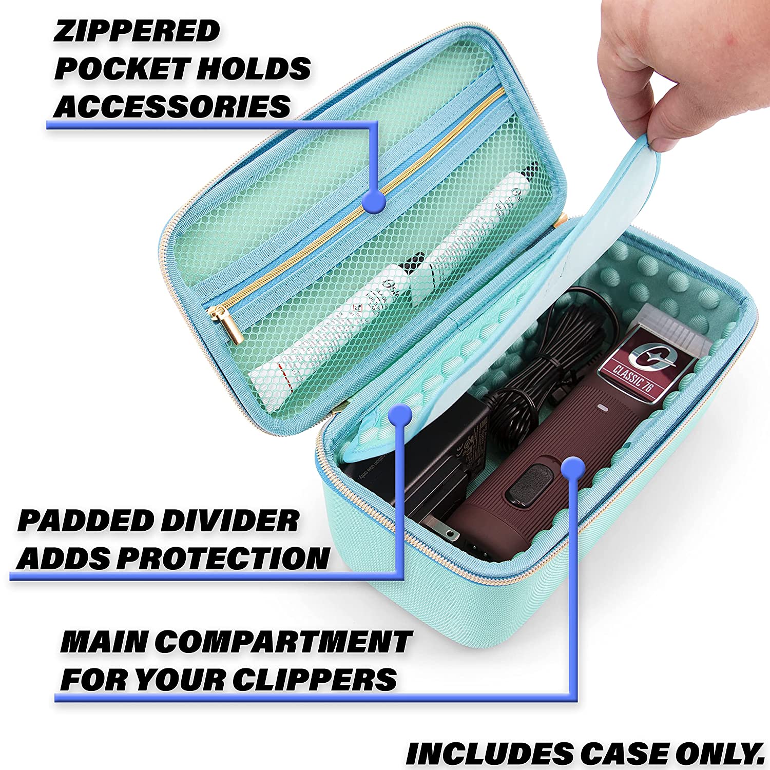 CASEMATIX Professional Barber Travel Case for Clippers, Hair Trimmers & Buzzers – Portable Salon Organizer for Hairstylists – Turquoise Storage for Hair Cutting Tools – Perfect for Travel, Salon & Home Use