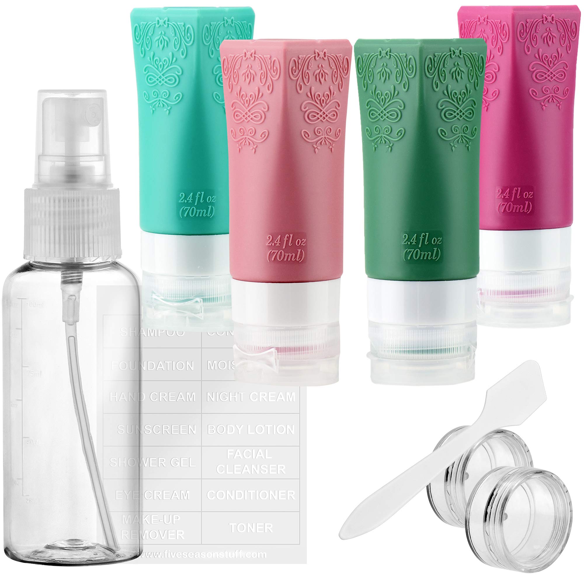FiveSeasonStuff TSA Approved Travel Bottles - Leak Proof Silicone Squeeze Tubes for Toiletries | Portable Travel Size Containers for Shampoo, Lotion & Cosmetics | Perfect for Airplane Carry-On, Gym & Vacation Essentials