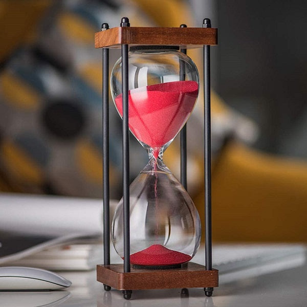 30 Minute Square Wood Hourglass with Black Spindles - Perfect for Classroom, Office, and Home Decor