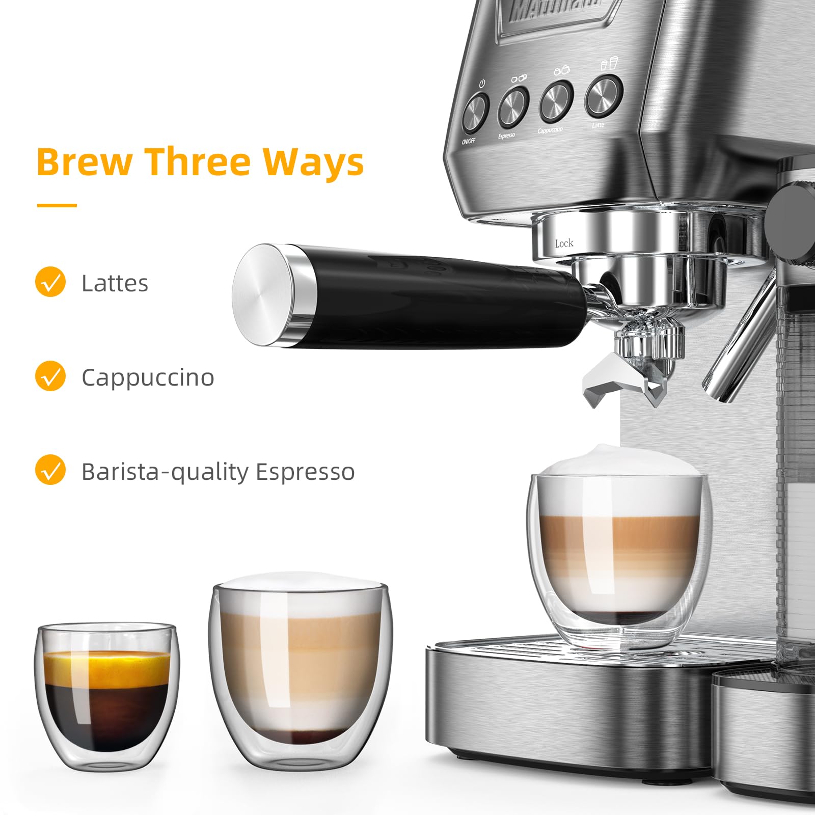 20 Bar Espresso Machine with Milk Frother - Stainless Steel Home Cappuccino Maker with 2.0L Automatic Milk Tank | Perfect for Coffee Lovers & Entertaining Guests
