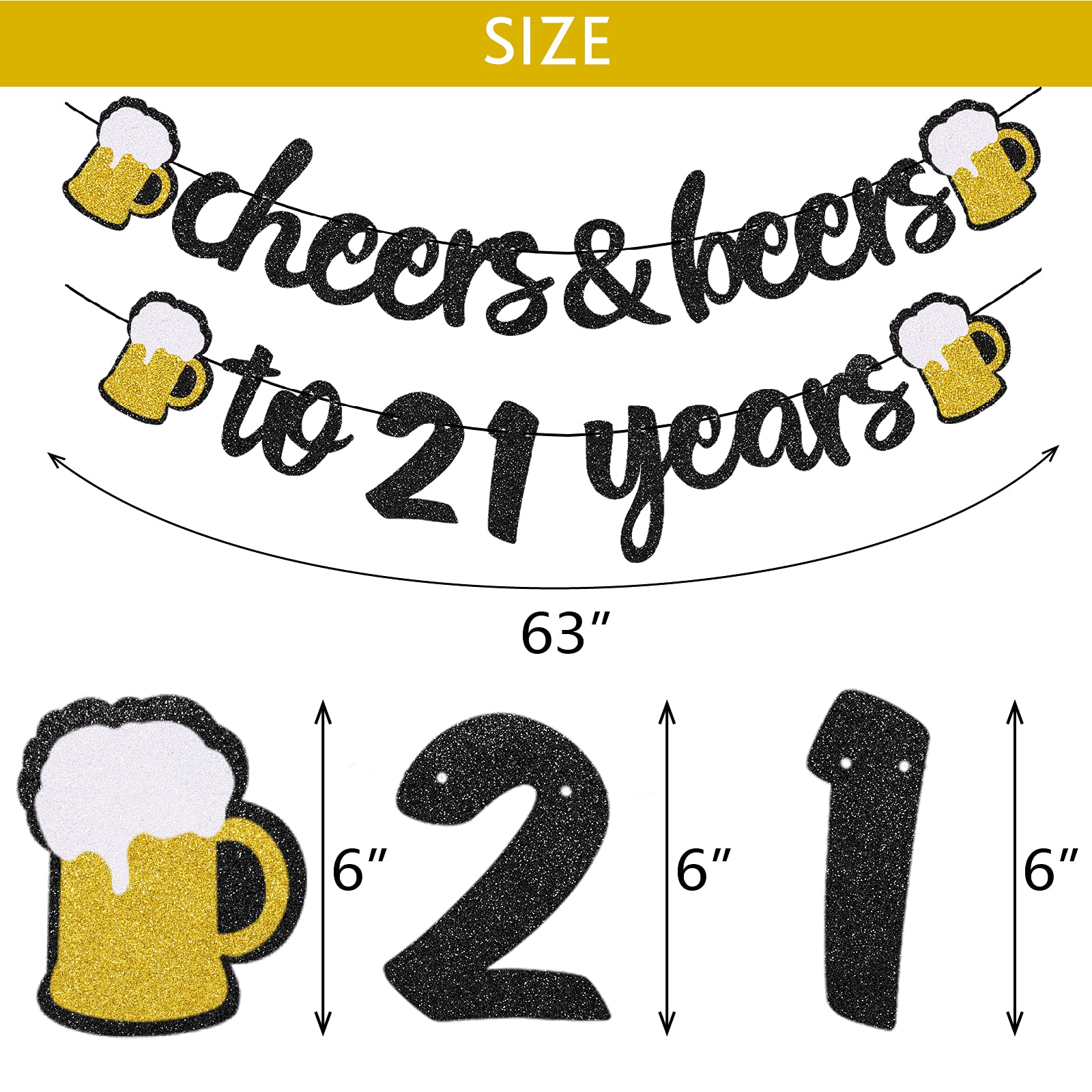 Joymee 21st Birthday Party Decorations - Black & Gold Banner for Women & Men | Happy Birthday Supplies for Boys, Girls, Him & Her | Perfect for 21st Birthday Parties & Wedding Anniversaries