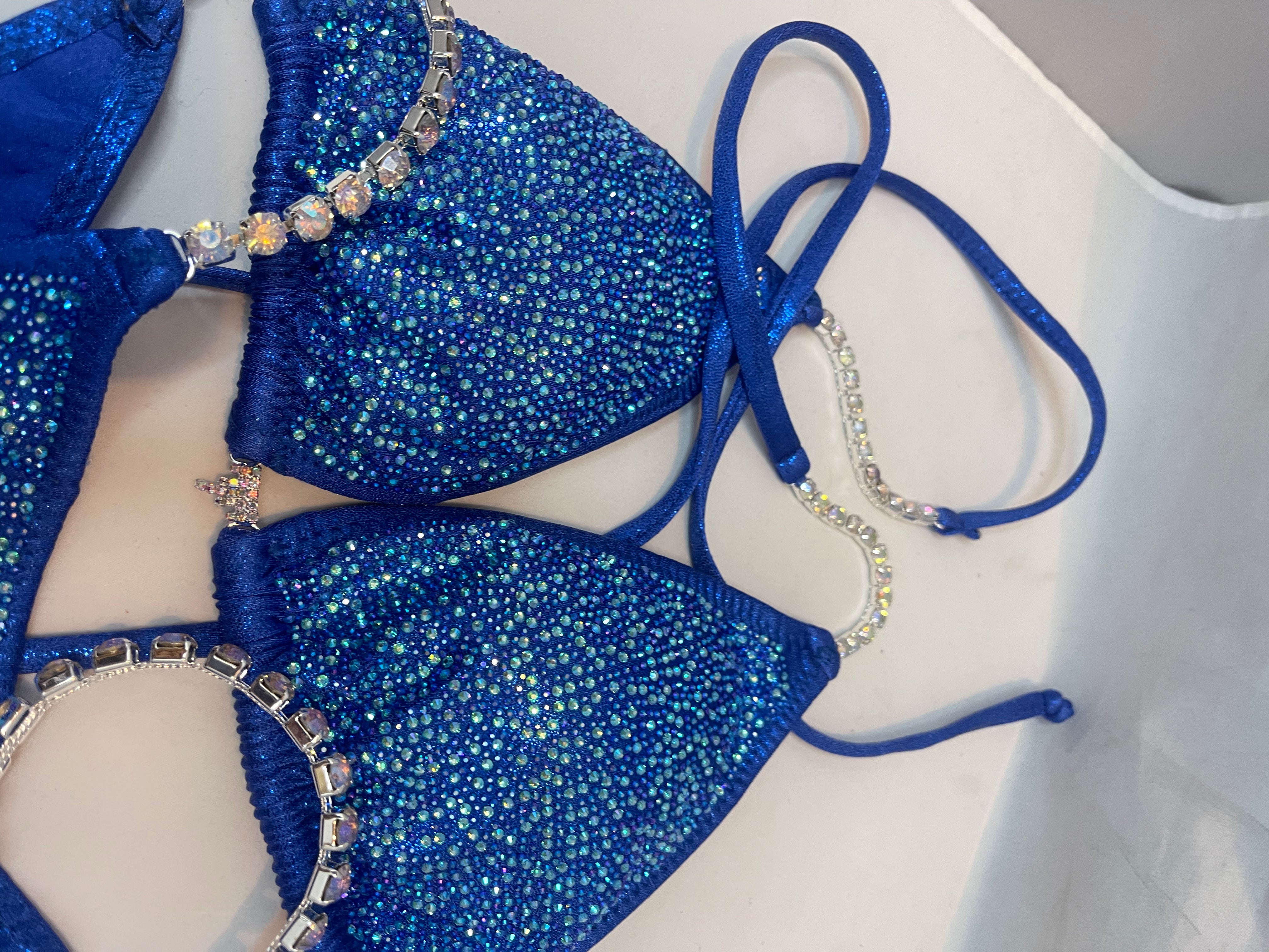 CS834 Royal Blue Multi-Color Rhinestone Competition Bikini - Sparkling Swimsuit for Pageants, Beach & Pool Parties