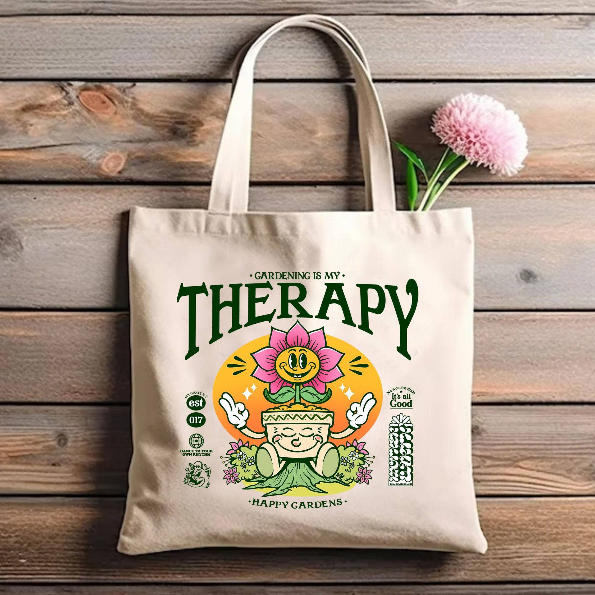 Happy Gardens Therapy Eco-Friendly Cotton Tote Bag - Reusable Shopping Bag for Groceries, Beach, Work & Daily Use